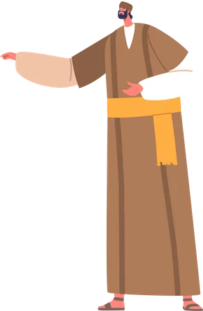 Ancient Israelite Man Isolated On Beige Background Male Character Wear Long Robe Headwear And Sandals With Beard Followed A Strict Religious Code Cartoon People Vector Illustration Illustration