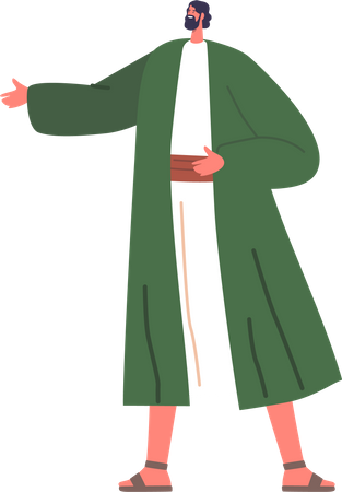 Ancient Israelite Man With Beard In Traditional Clothing And Sandals Stand  Illustration