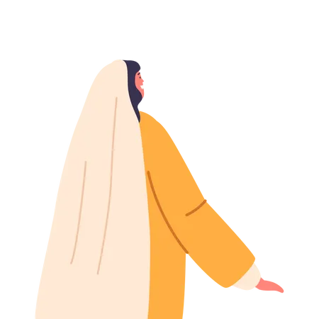 Ancient Israelite Woman Female Character With Long Flowing Garments Draped Over Her Back With Hair Covered With Traditional Shawl Standing Rear View Cartoon People Vector Illustration Illustration