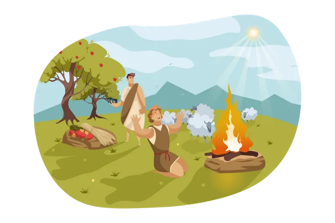 Ancient man celebrating by starting fire  Illustration