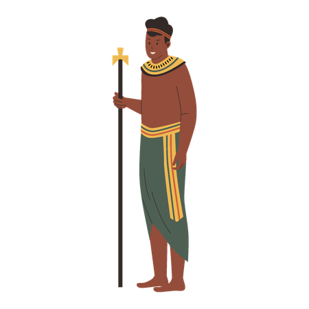 Ancient man in ancient dress standing with stick  Illustration