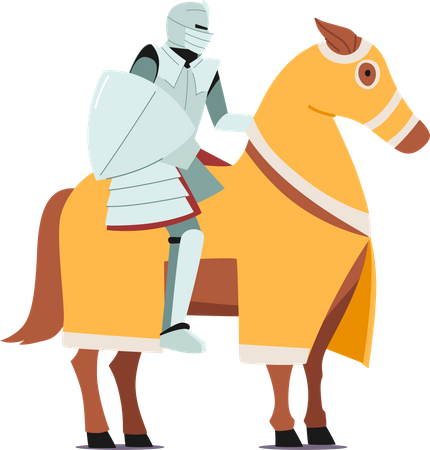 Ancient Medieval Knight Wear Armor Sitting on Horse Back with Shield  Illustration