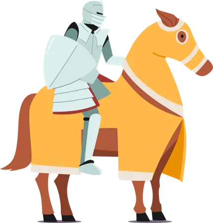 Ancient Medieval Knight Wear Armor Sitting on Horse Back with Shield  Illustration