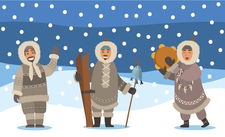 Ancient people in winter  Illustration