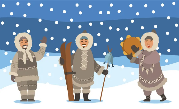 Ancient people in winter  Illustration