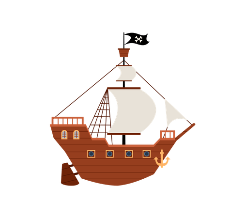 Ancient pirate or filibusters ship  Illustration