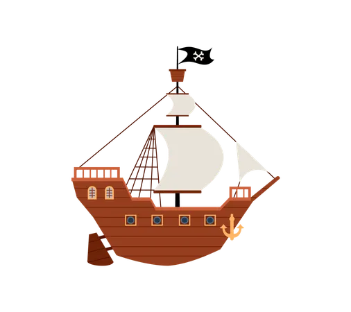 Ancient pirate or filibusters ship  Illustration