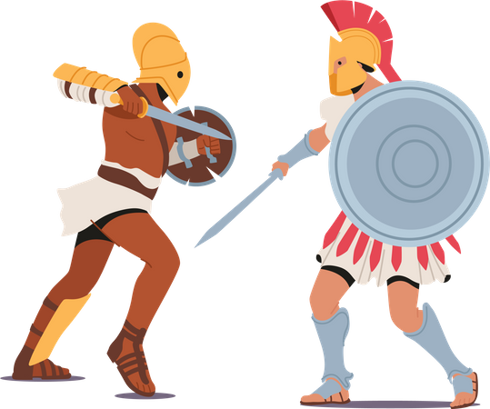 Ancient Roman Armored Spartan Warriors Fight on Swords Illustration