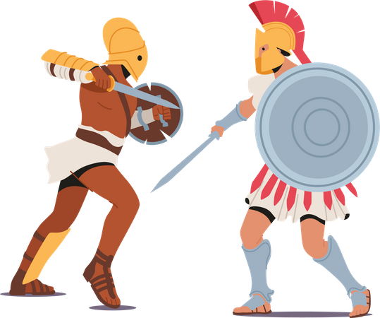 Ancient Roman Armored Spartan Warriors Fight on Swords  Illustration
