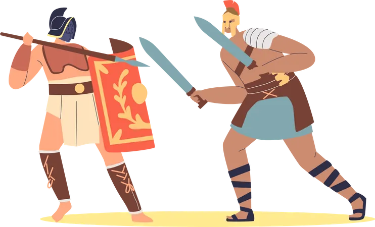 Ancient roman armoured spartan warrior and moor fight  Illustration