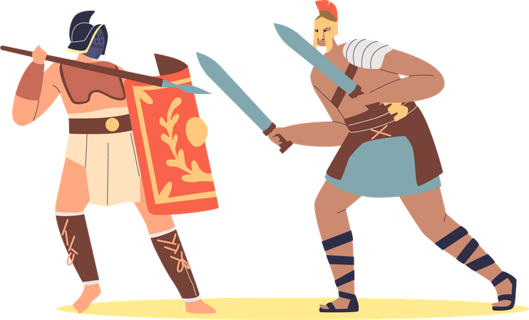 Ancient roman armoured spartan warrior and moor fight  Illustration