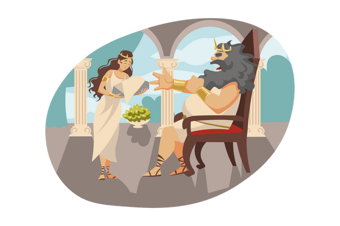 Ancient roman king scolding woman  Illustration