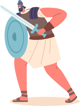 Ancient Soldier wear Armor with Sword and Round Shield  Illustration