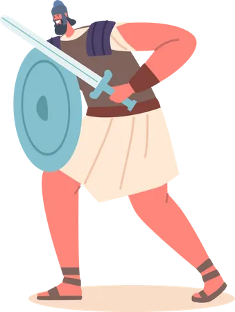 Ancient Soldier wear Armor with Sword and Round Shield  Illustration