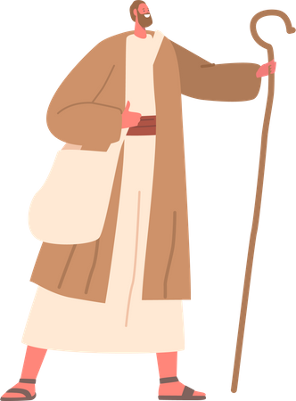 Ancient Wanderer With Staff  Illustration