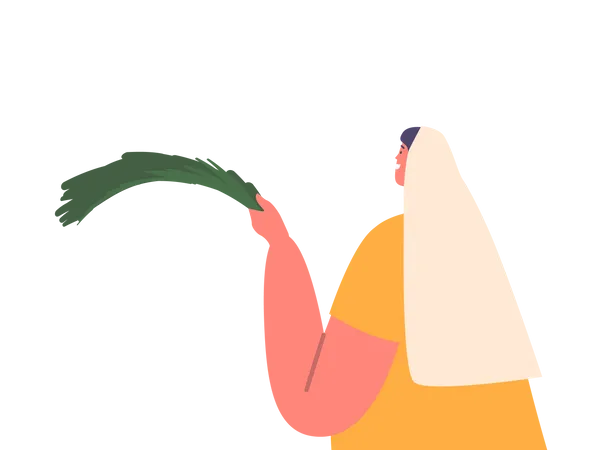 Ancient Woman Holds Palm Leaf  イラスト