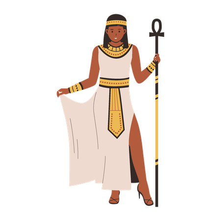 Ancient Woman standing with stick Illustration