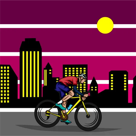 Andar de bicicleta à noite  Ilustração