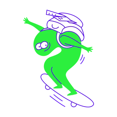 Andar en patineta a la escuela  Ilustración
