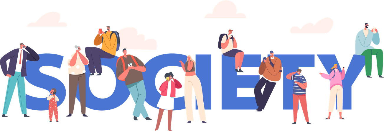 Andere Gesellschaft, vernetzt übers Smartphone  Illustration