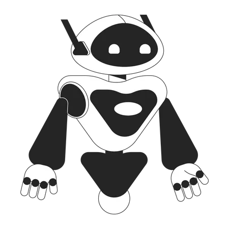 Android Robot Flat Monochrome Isolated Vector Object AI Technology Editable Black And White Line Art Drawing Simple Outline Spot Illustration For Web Graphic Design Illustration