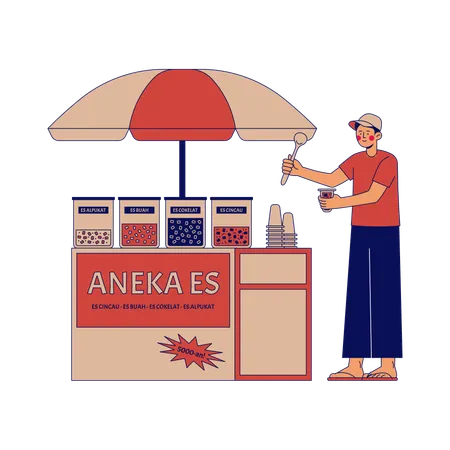Aneka Es street vendor  Illustration