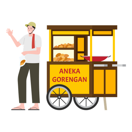 Aneka Gorengan Street Vendor  Illustration