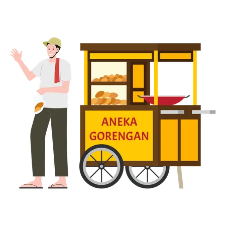 Aneka Gorengan Street Vendor  Illustration