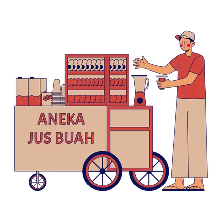 Aneka Jus Buah Street Vendor  Illustration