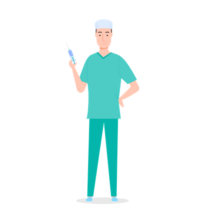 Anestesista con jeringa  Ilustración