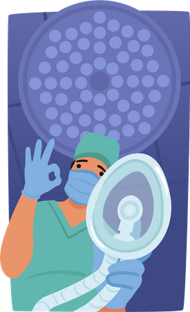 Personagem anestesista usando máscara durante a cirurgia  Ilustração