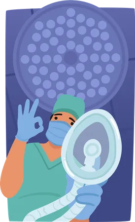 Personagem anestesista usando máscara durante a cirurgia  Ilustração