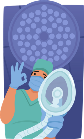 Anesthesiologist Character Wearing Mask During Surgery  Illustration