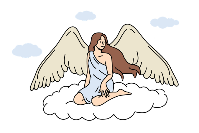 Angel est assis sur un nuage avec des ailes  Illustration