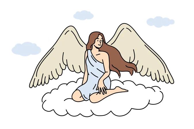 Angel est assis sur un nuage avec des ailes  Illustration