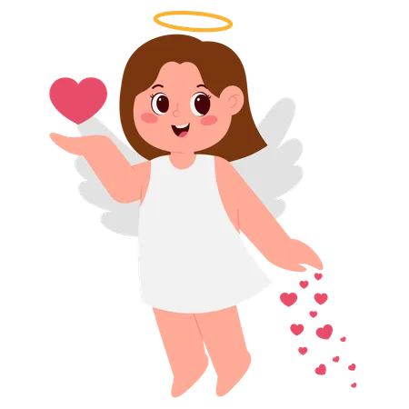 Angel Girl With Flying Love  Illustration