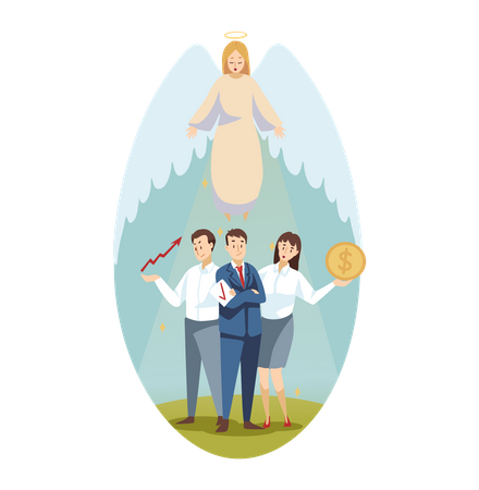 Angel giving blessings on business people  Illustration