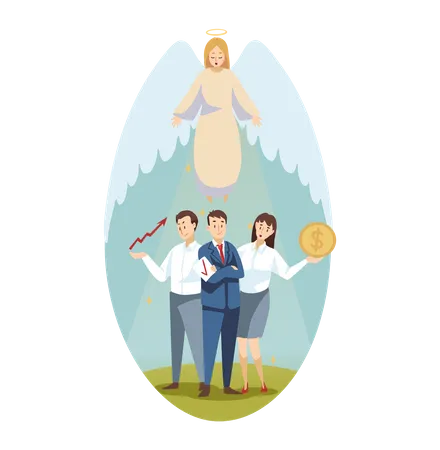 Angel giving blessings on business people  Illustration