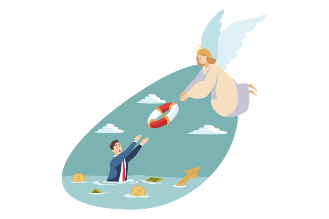 Angel giving rubber ring to businessman  Illustration