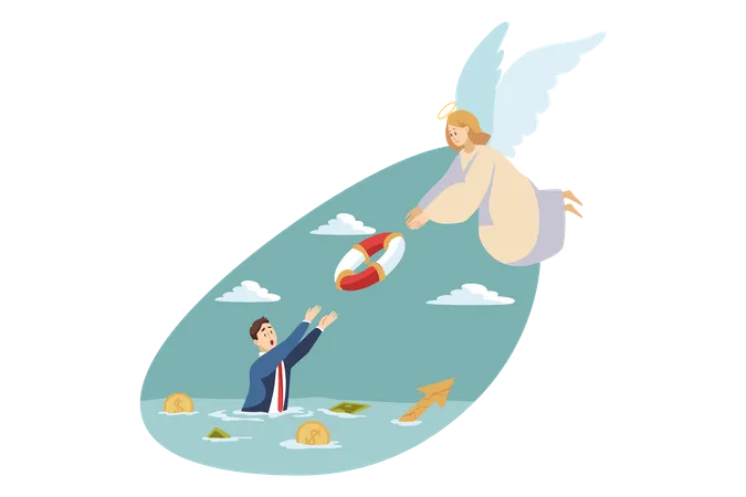 Angel giving rubber ring to businessman  Illustration