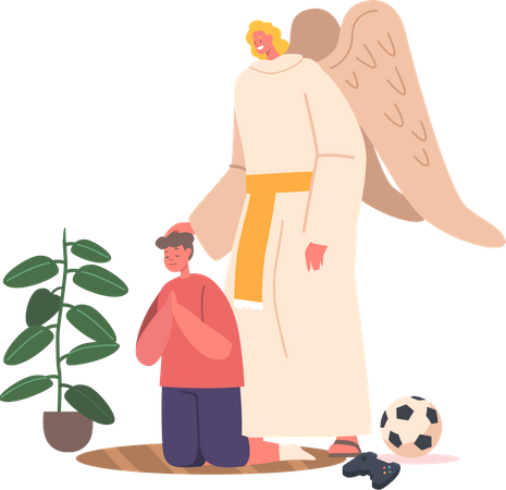 Angel listens to the child prayers  Illustration