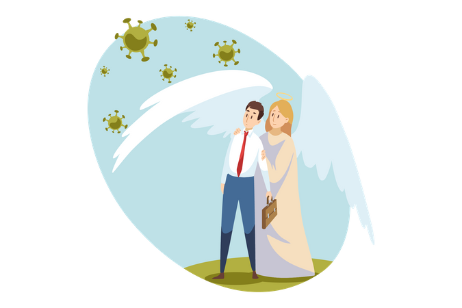 Angel protect businessman from coronavirus  Illustration