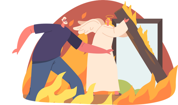Angel rescues Man from burning house  Illustration