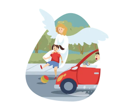 Angel save little girl from car accident  Illustration