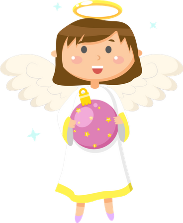 Angel Smiling Girl with Bauble  Illustration