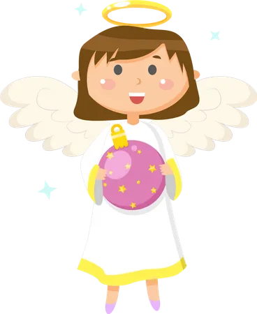 Angel Smiling Girl with Bauble  Illustration