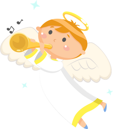 Ángel volador tocando la trompeta  Ilustración