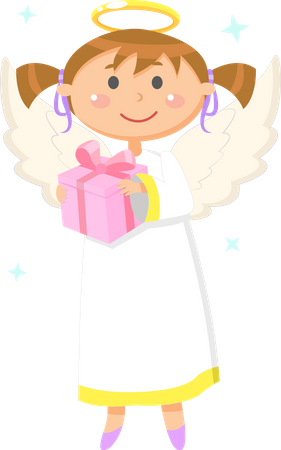 Angel with Gift Box  Illustration
