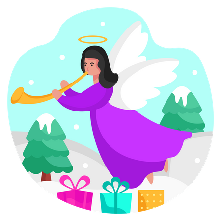 Angel with lots of gifts  Illustration