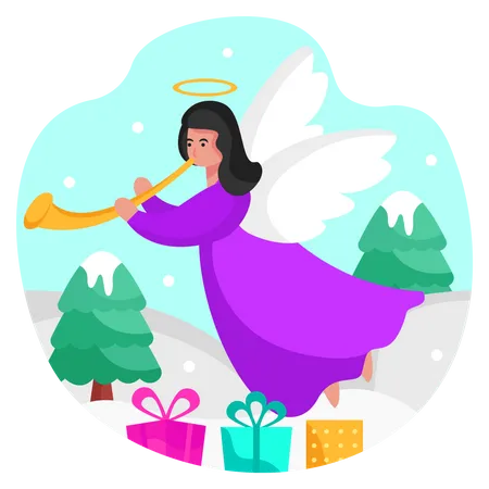 Angel with lots of gifts  Illustration